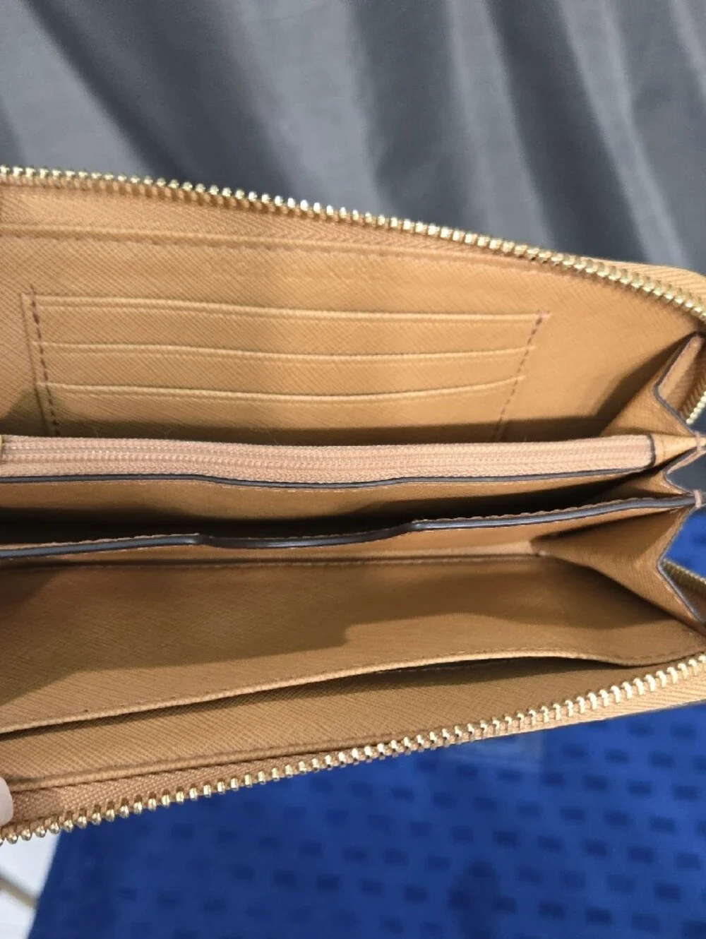 Michael Kors Tan Saffiano Leather Zip Around Wristlet Wallet